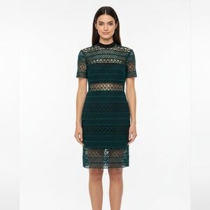 NWT Self-Portrait Teal Guipure Lace Short Sleeve Knee Length Dress Size 6